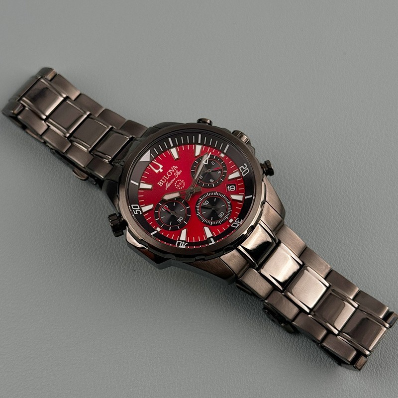Bulova Marine Star 98B350 Chronograph Men’s Quartz Watch Red Dial 43mm