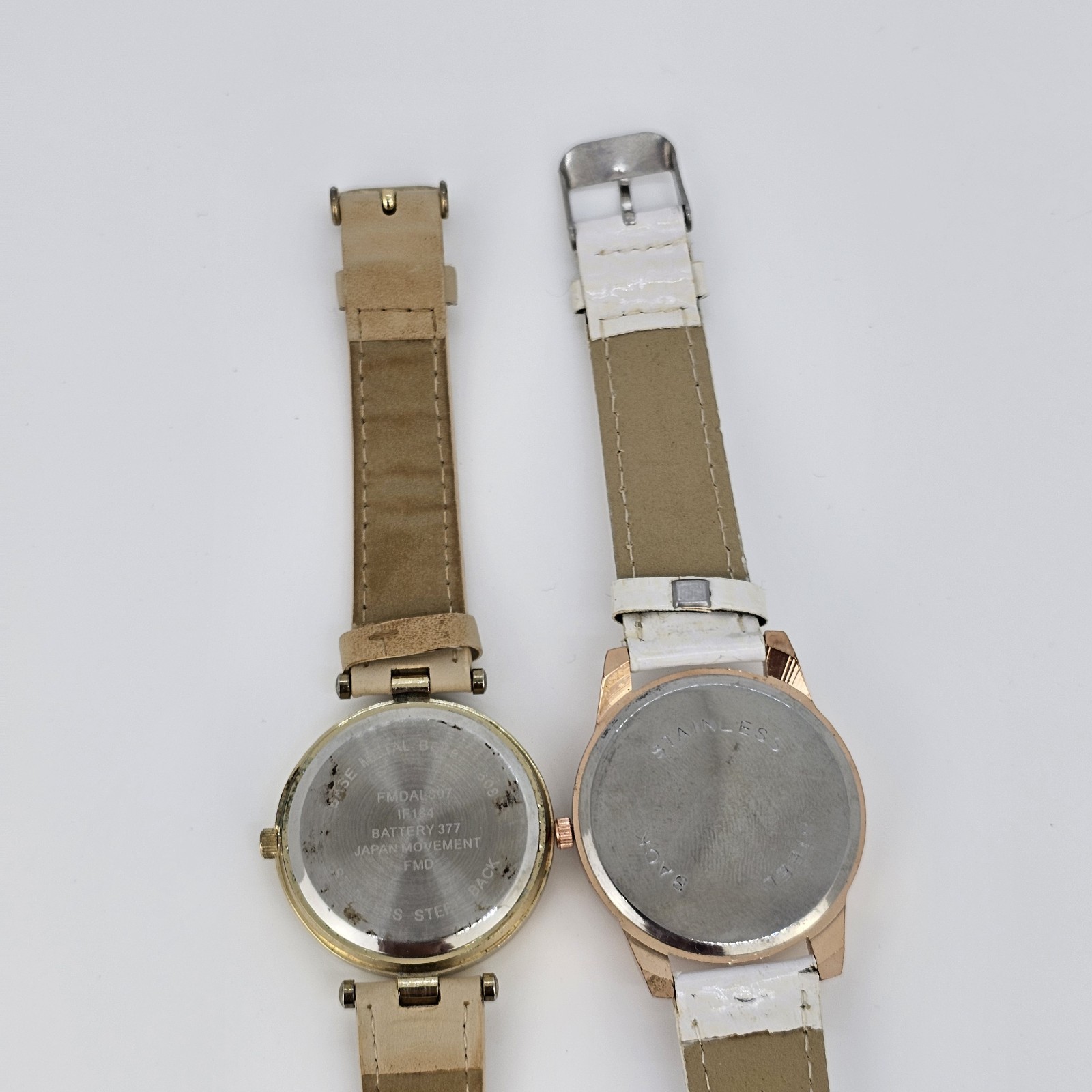 2X Women’s Watch 36-37MM Cream Brown Dial Brown White Leather Bands New Battery