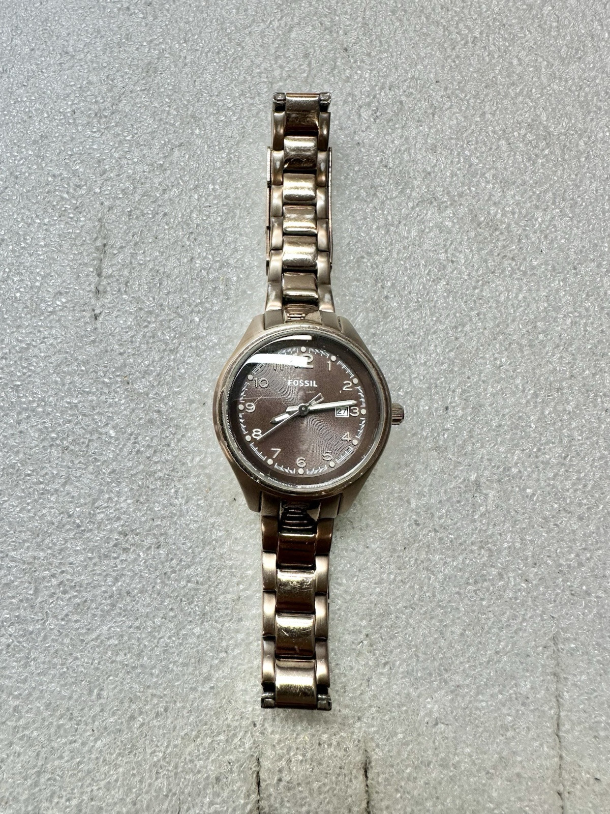 Working Woman’s Bronze Stainless Steel FOSSIL Watch 32mm Band Needs Repair