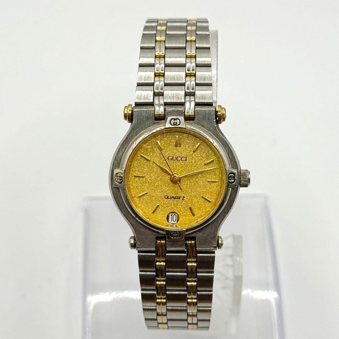 Gucci 9000L Women’s Date Gold Combi Quartz Wristwatch Japan Working 073638