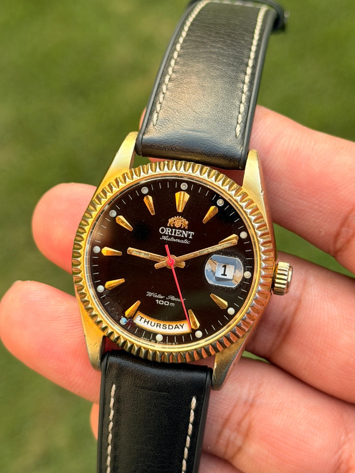 Vintage Orient president automatic day/date black dial men’s wrist watch Japan