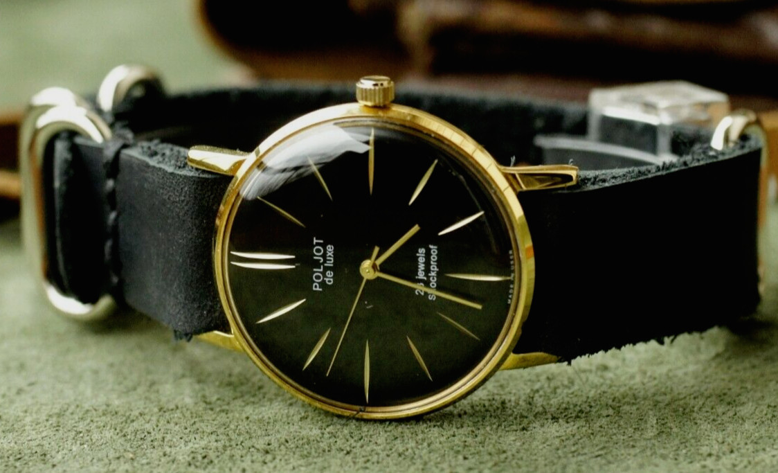 POLJOT Watch De Luxe Luxury Ultra SLIM Mechanical leather strap Men’s Vintage