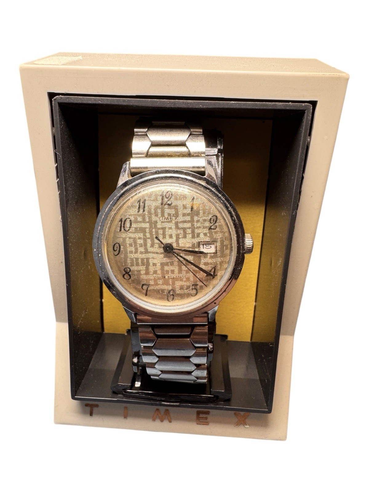 Vintage 36mm Marlin Timex 1975 Linen Dial Textured Mechanical watch + Case Runs