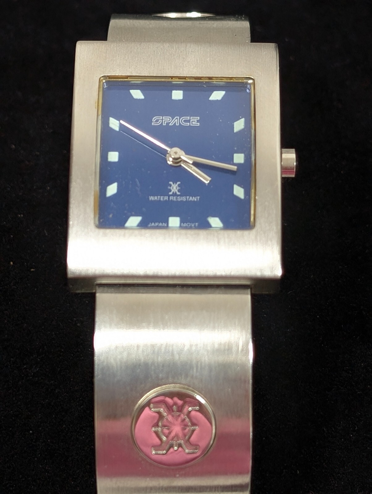 Space Blue Dial Square Brushed Silver Tone Womens Watch 6 inch