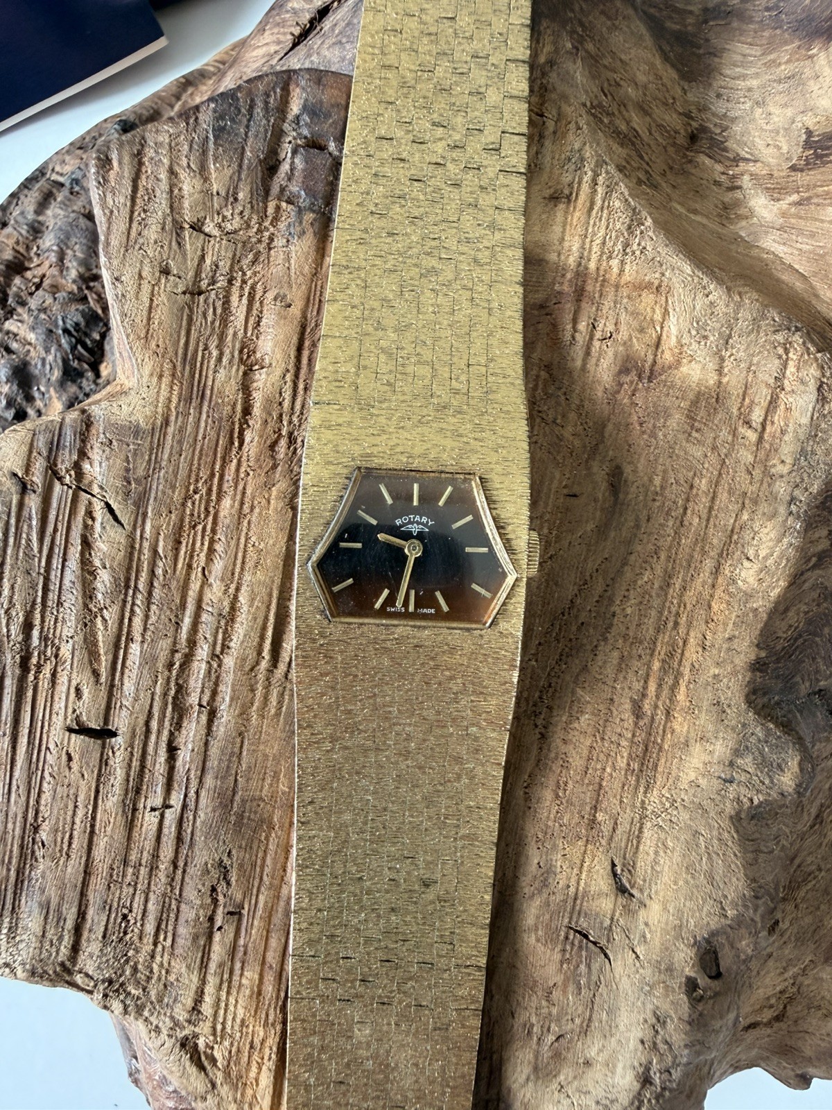 1970s Vintage Rotary 637 Ladies Tigers Eye Manual Gold Plated Watch Original Box