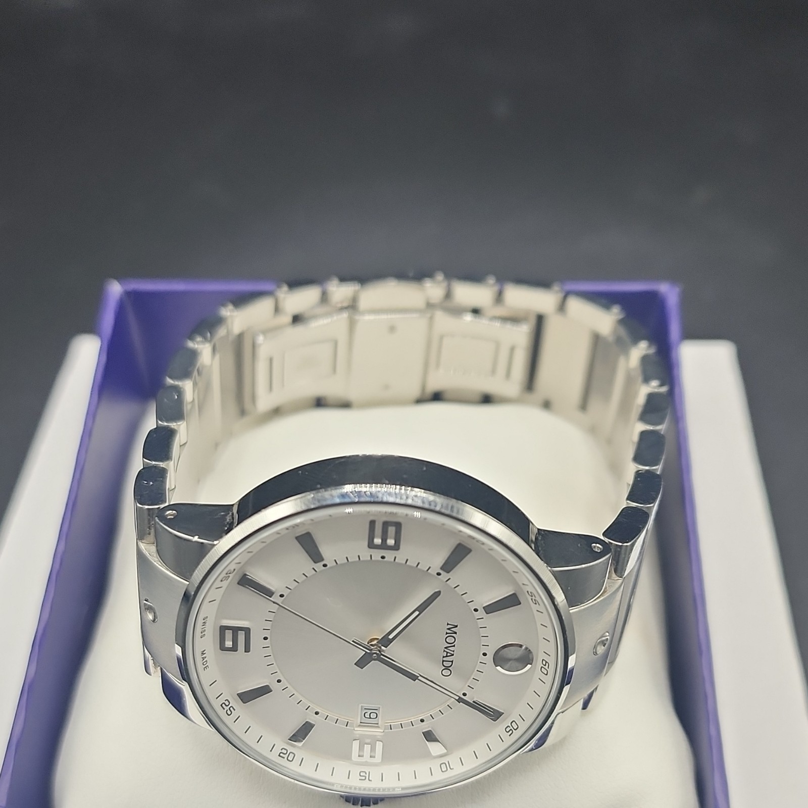 Movado SE Pilot Men’s 42mm Silver Dial Quartz Stainless Bracelet Date Box