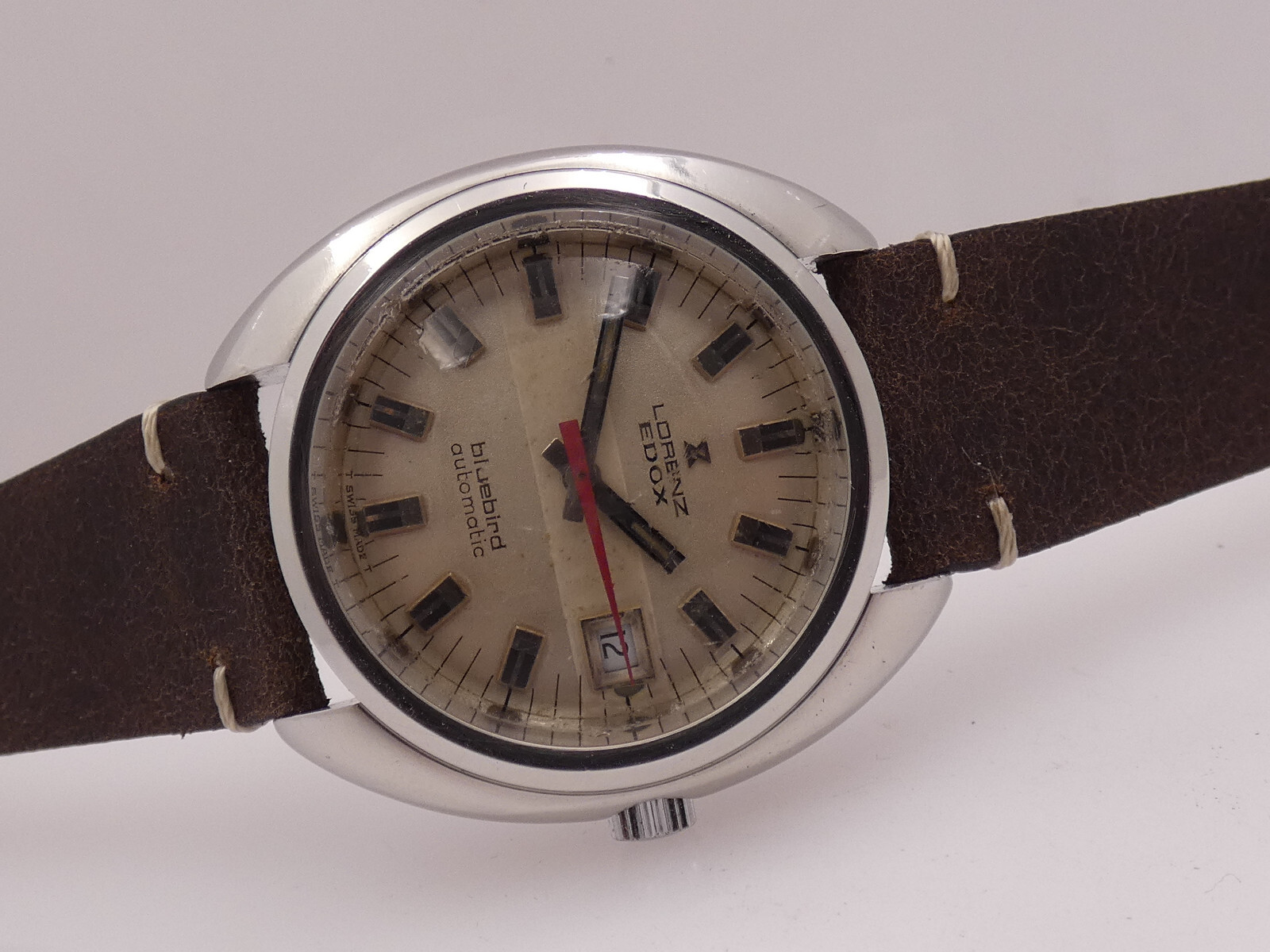 LORENZ EDOX BLUBIRD CUSHION OVERSIZE 38,5mm AUTOMATIC STEEL YEARS ’70s WATCH