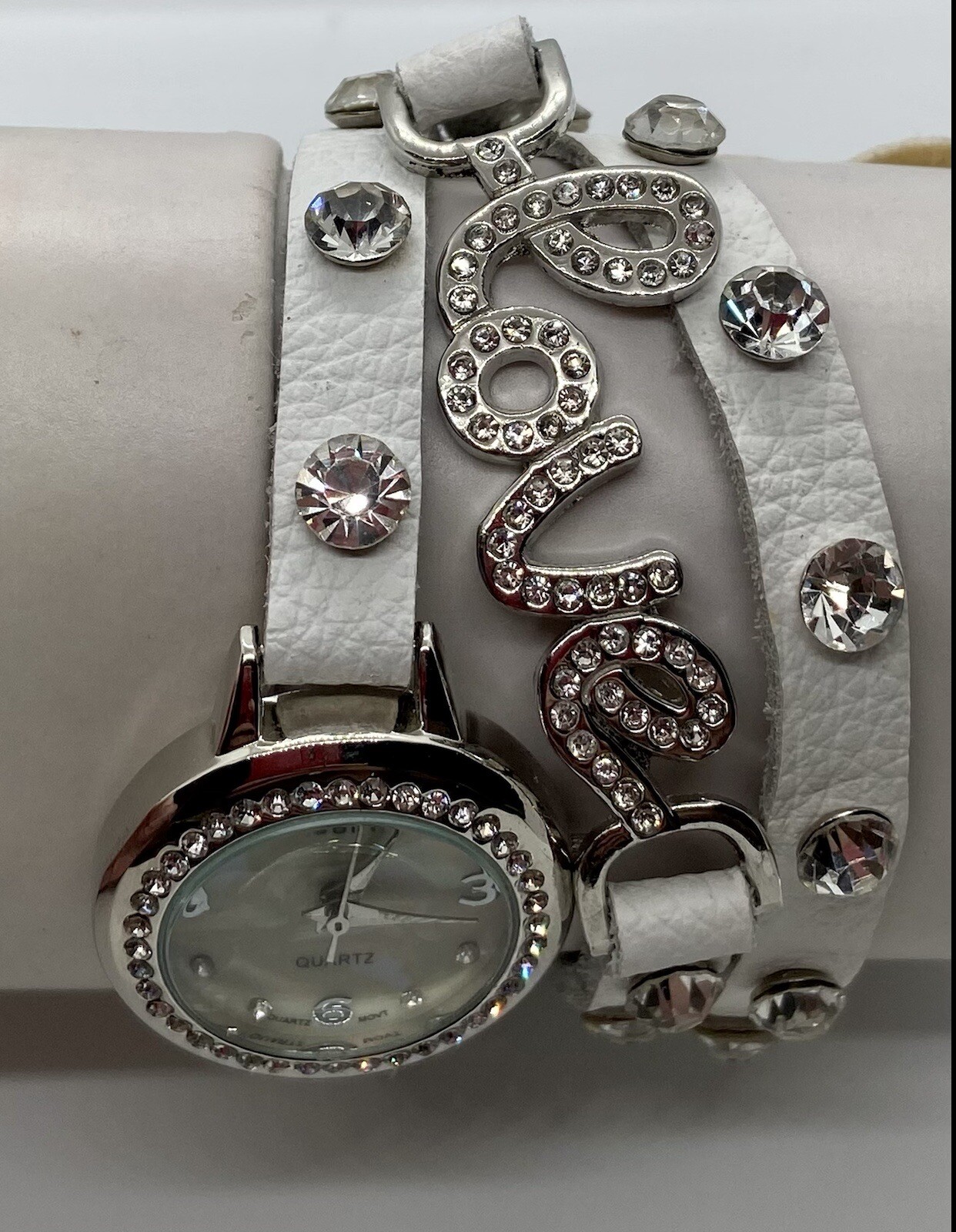 MASSINI Ladies Watch New Battery LOVE Triple Wrap Strap Lots Of Crystals Iced