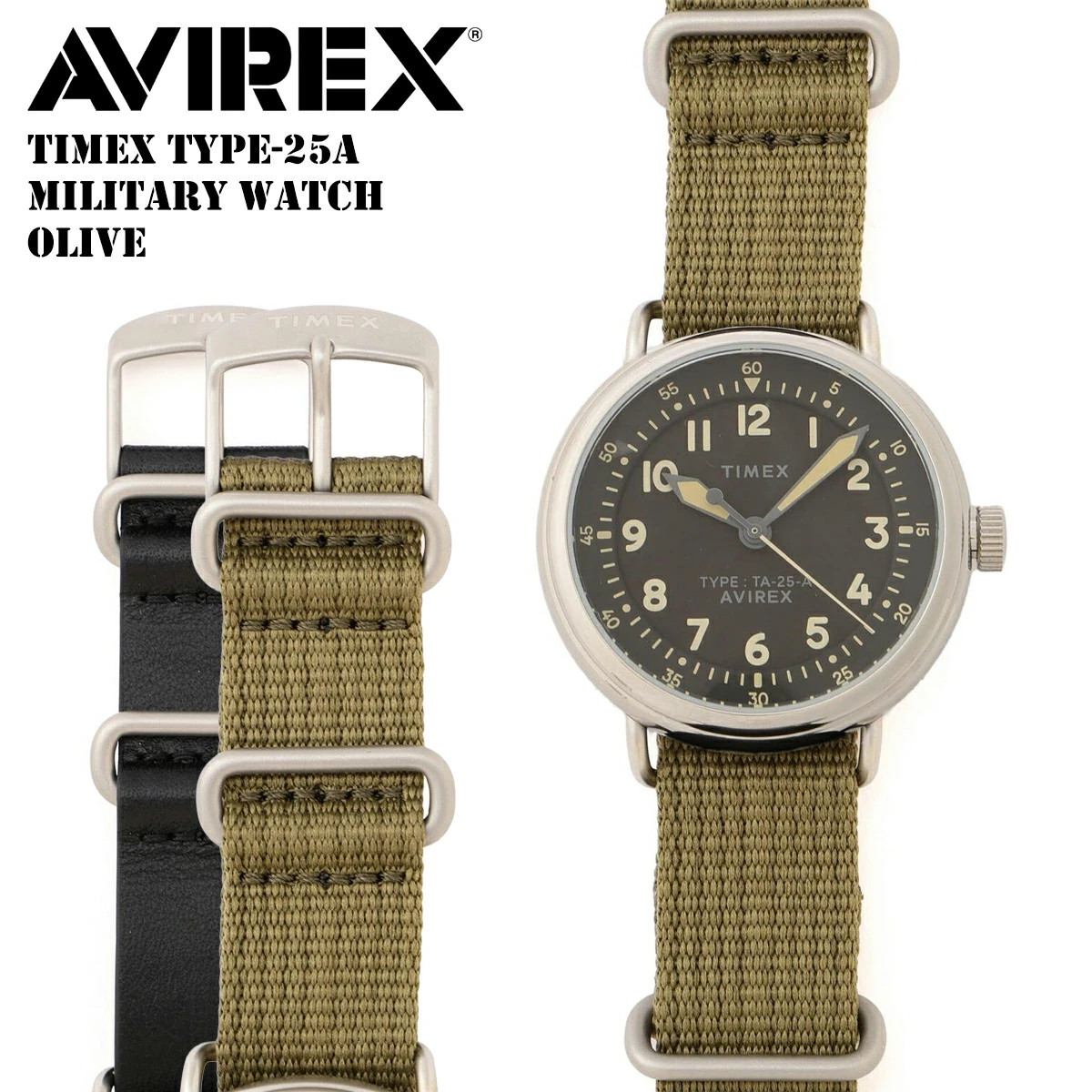 AVIREX TIMEX TYPE-25A MATTE MIDGET Reissue AVIREX 50th Anniv. 38mm Black Watch