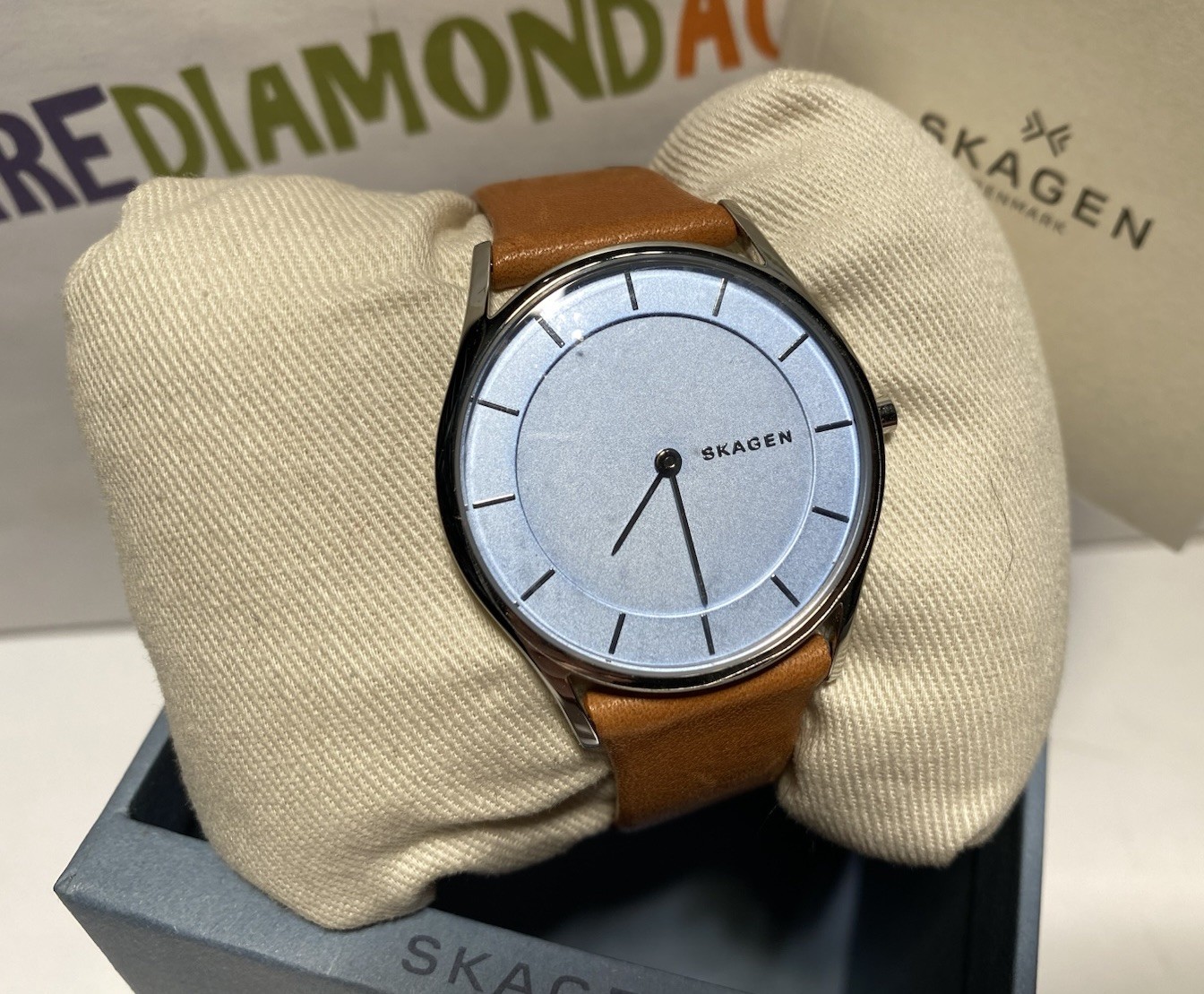SKAGEN Women’s 34MM Slim Holst Light Brown Leather Strap Watch SKW2451 BRAND NEW