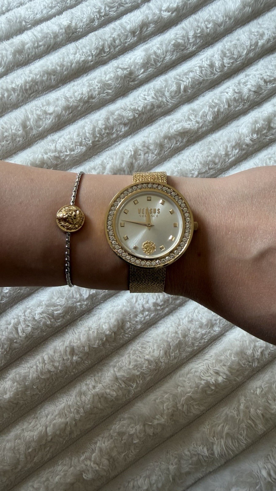 Versus Versace Women’s Gold Tone Mesh Bracelet Quartz Watch 33mm Silver Dial