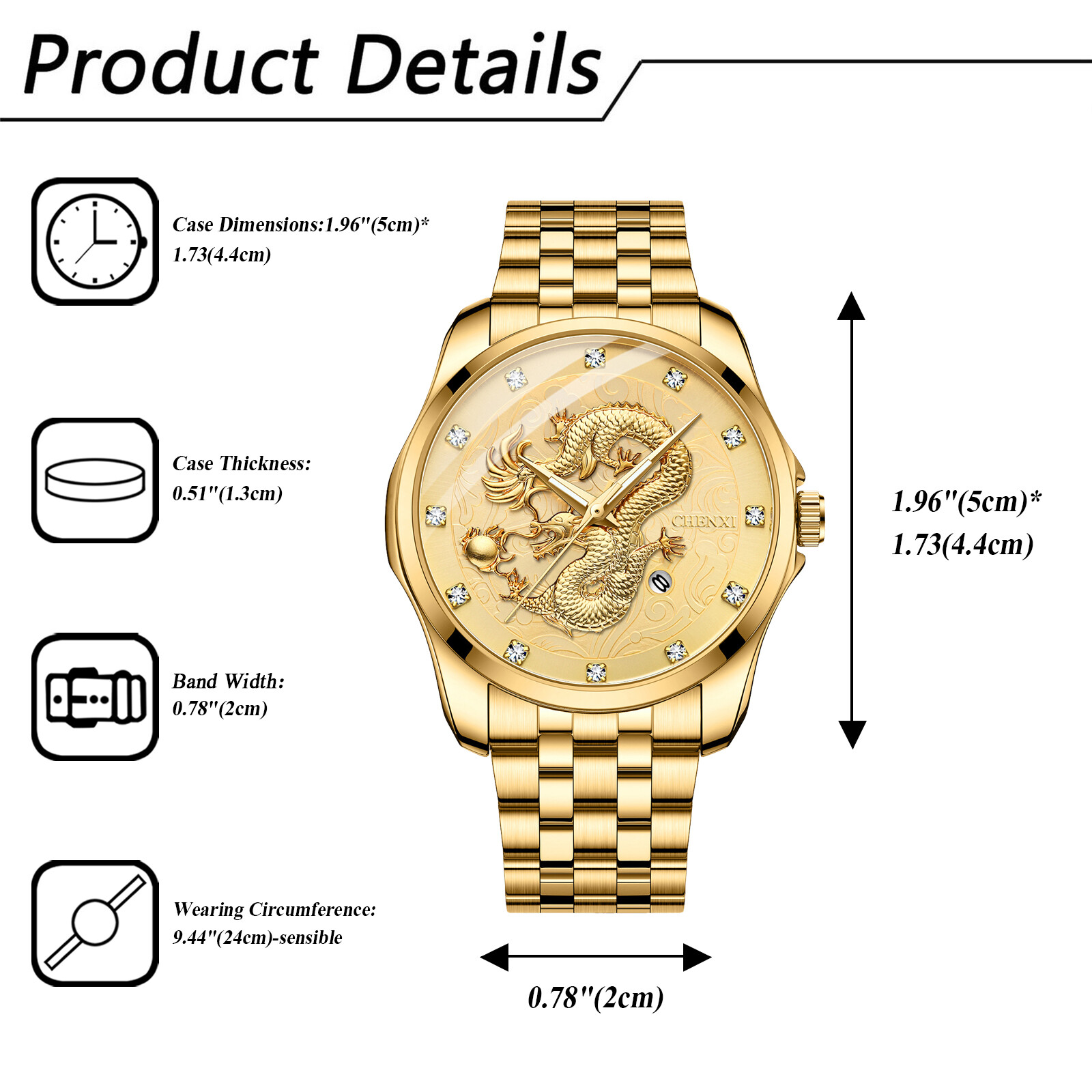 Mens Luxury Stainless Steel Dragon Analog Quartz Wrist Watch Waterproof Luminous