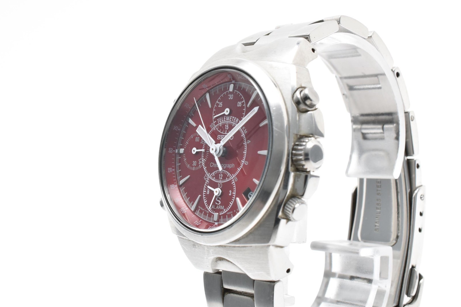 【NEAR MINT】SEIKO Chronograph 7T32-9000 SUS Telemeter Quartz Watch Red Dial Japan