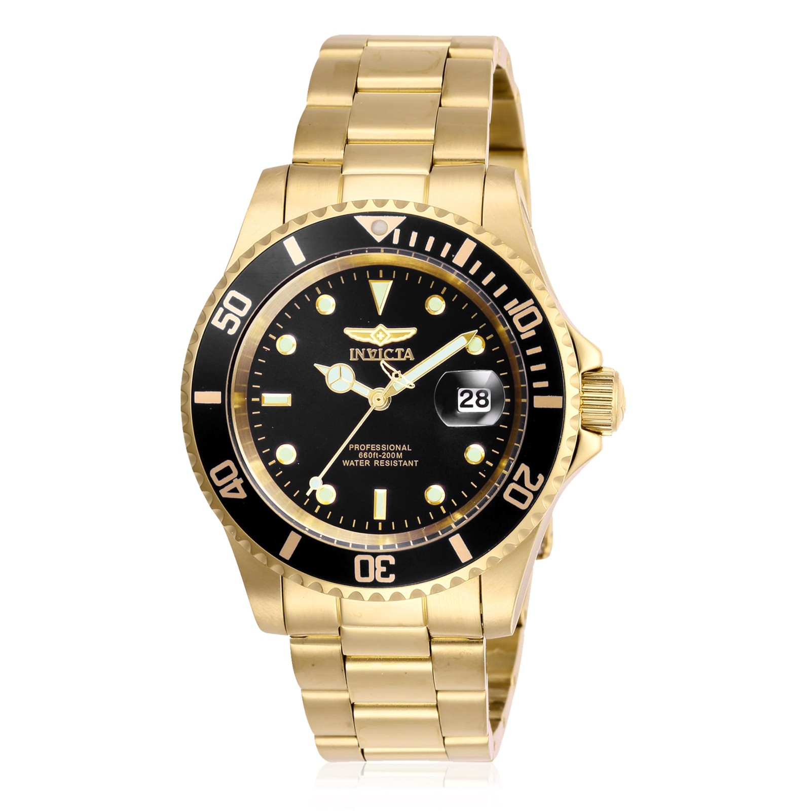 Invicta Men’s Pro Diver Quartz Watch with Stainless Steel Strap, Gold, 20