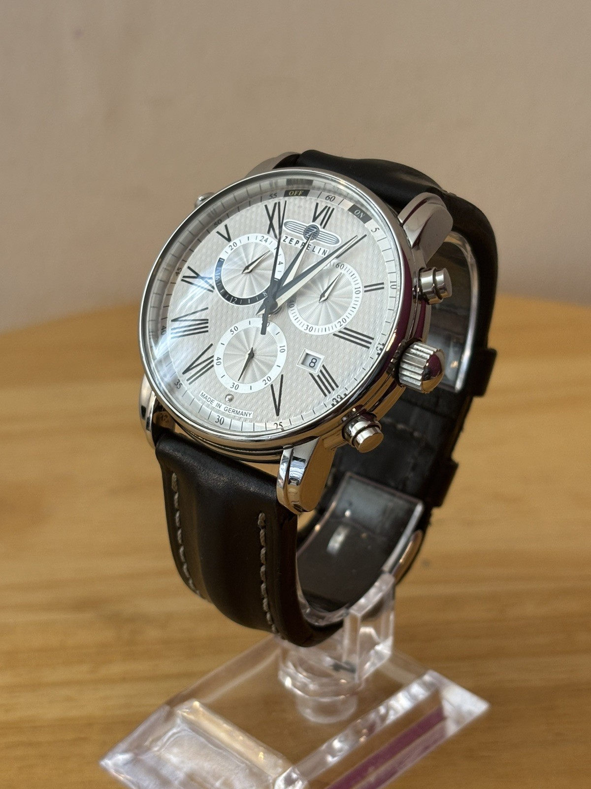 Zeppelin LZ127 Chronograph Alarm Watch White Dial – Polished Made In Germany