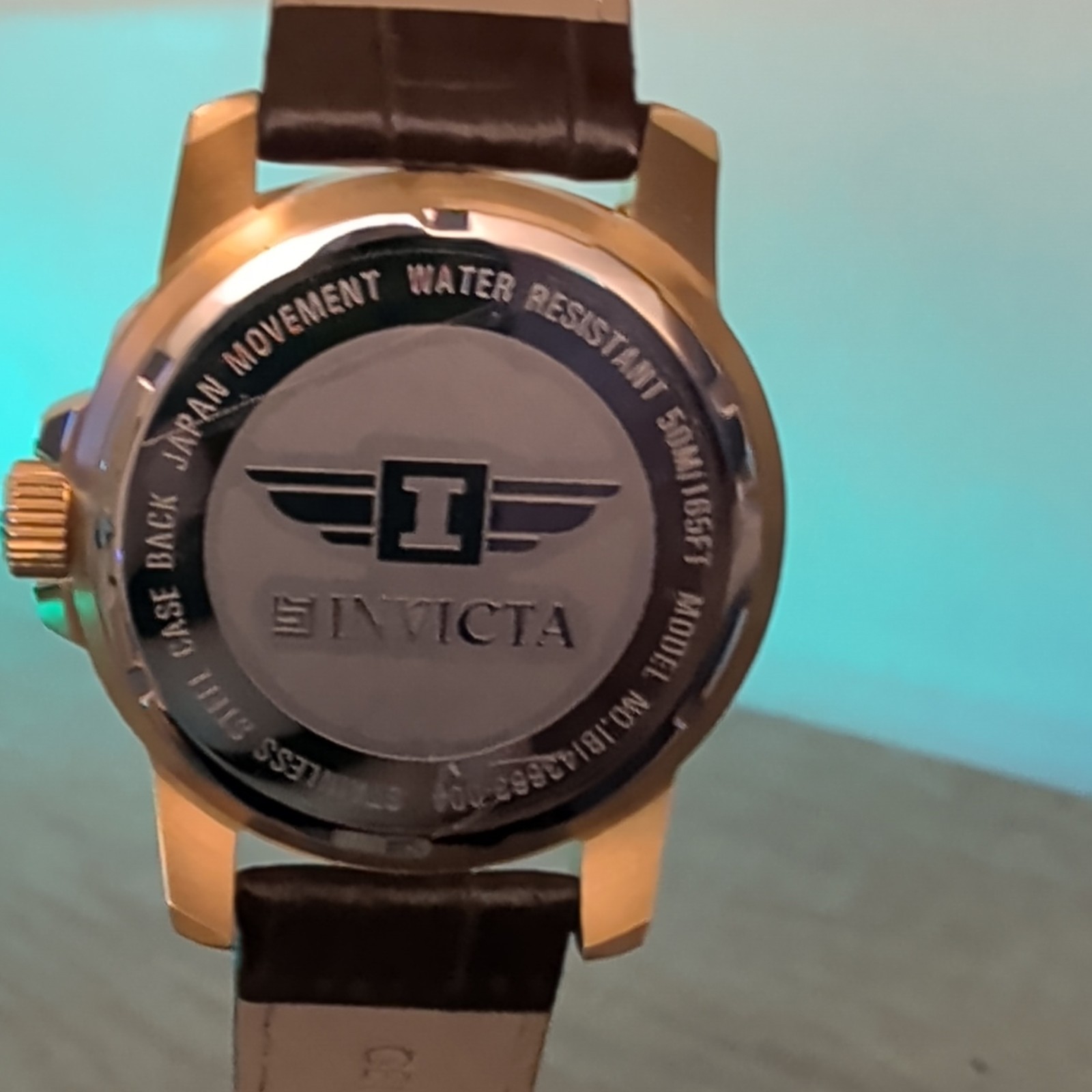 Invicta Quartz 46mm Gold Tone Stainless Case Silver Dial Brown Leather 100m