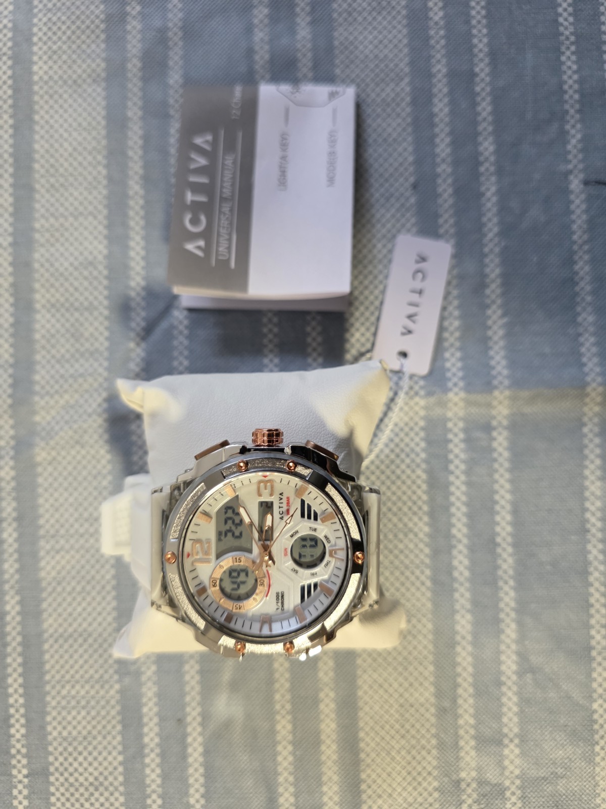Activa Sport Analog-Digital Quartz Watch White Silicone Strap Box Manual Alarm