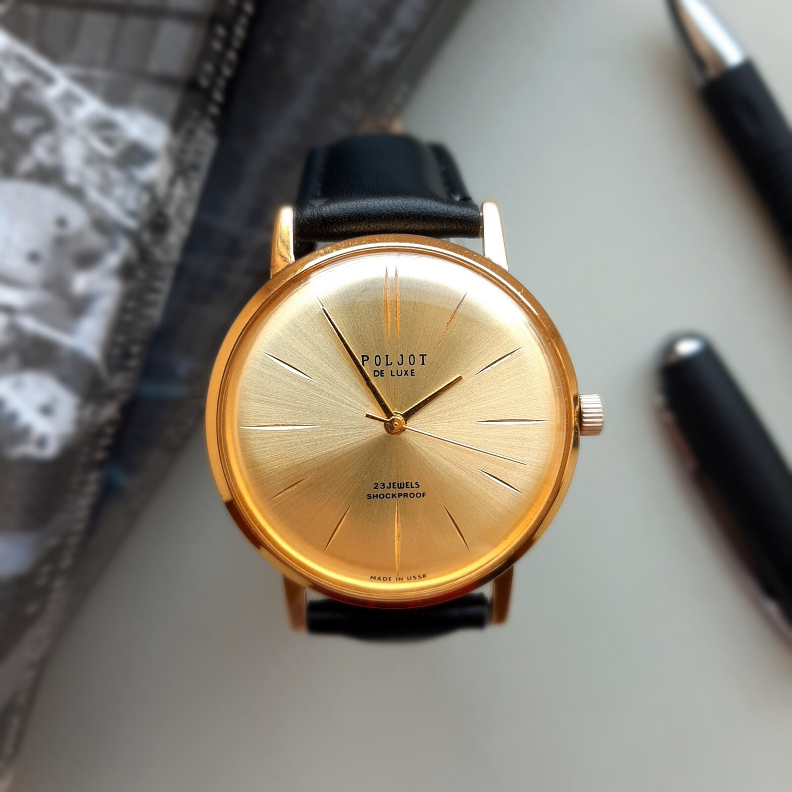 Minimalist wrist watch Poljot de luxe mechanical watch for men, slim watch