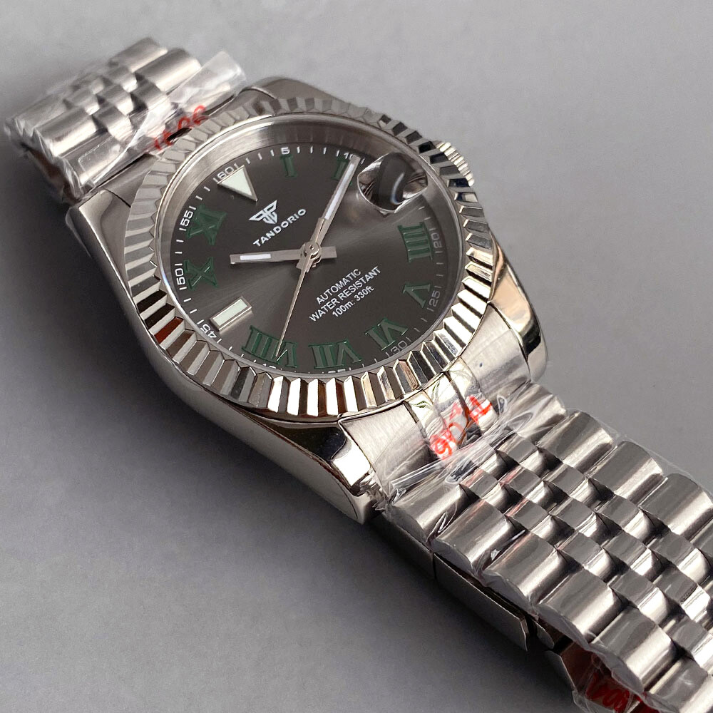 Tandorio 200M Dive 36mm Sunburst Grey Dial Green Roman Number NH35 Watch Men