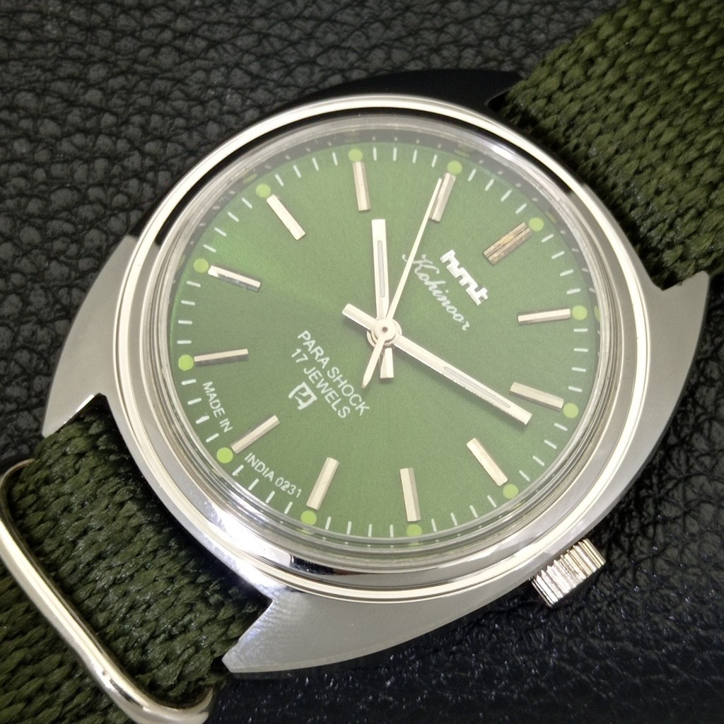 INDIAN VINTAGE HMT KOHINOOR HAND-WINDING MENS GREEN COLOR DIAL WATCH a440975-1