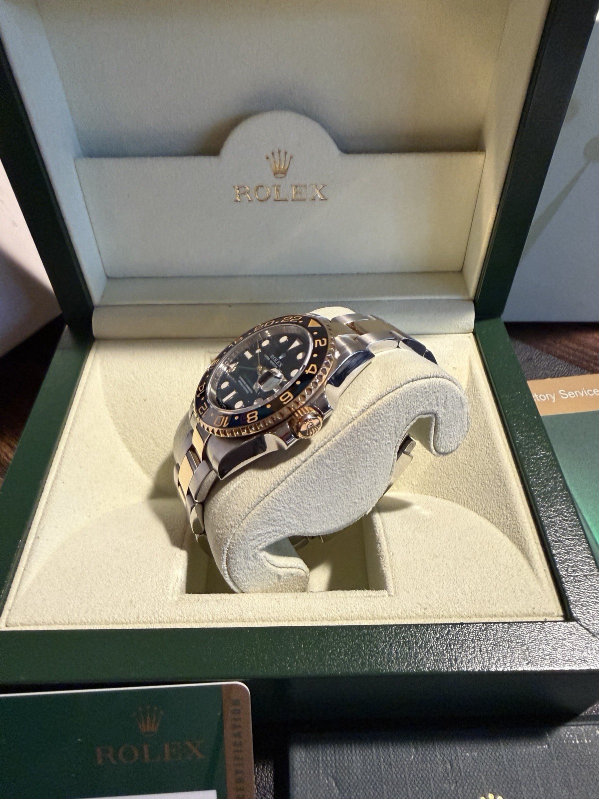 Rolex GMT-Master II Ceramic 116713LN Two Tone Yellow Gold Steel Box Papers