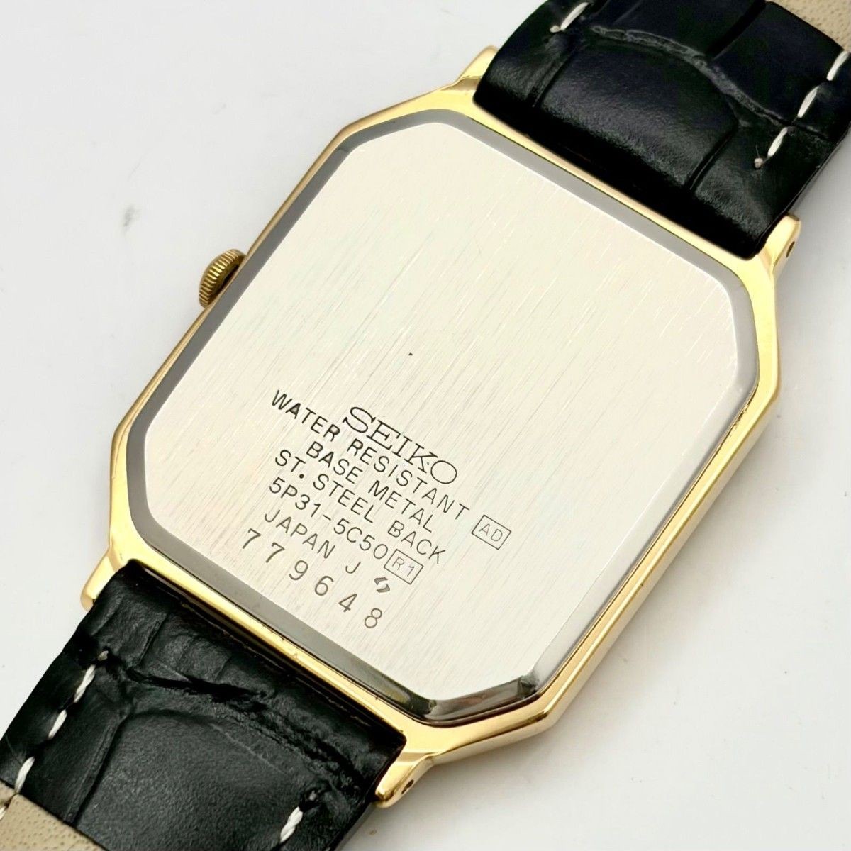 New Battery SEIKO Men’s Watch Gold Octagon 5P31 5C50 779648 New Belt
