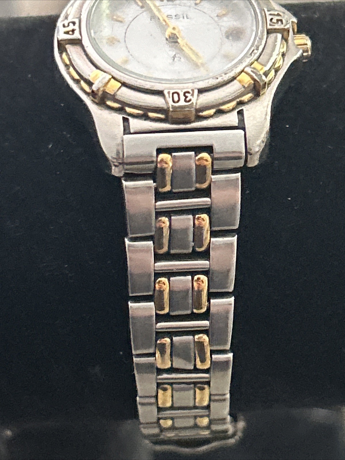 Fossil F2 Women Watch Stainless Steel Silver Gold WR Battery Date White Quartz