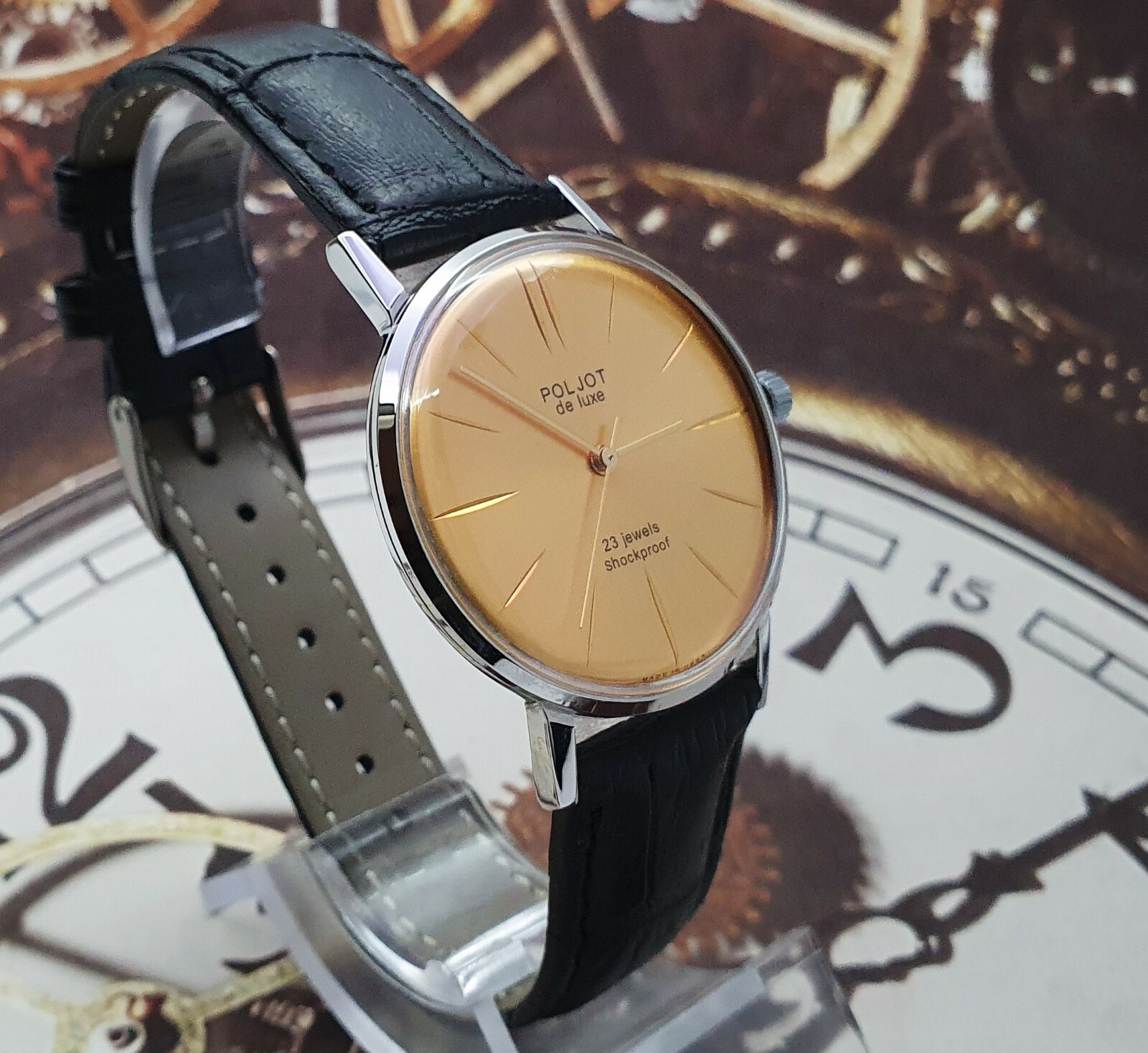 Poljot De Luxe ULTRA SLIM 2209 Gold Dial Mechanical Watch Vintage Style USSR