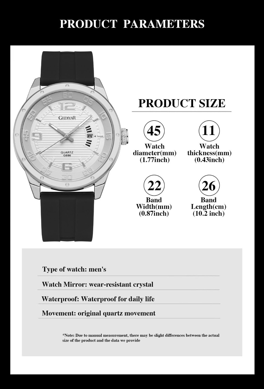 Stylish Waterproof Military Quartz Watch for Men, Big Face Silicone Band, Sports