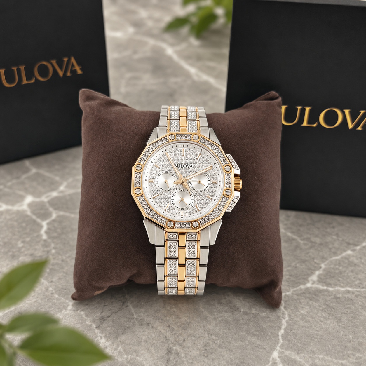 Bulova Crystal Octava 98C133 Men’s Gold Silver Two-Tone Quartz Watch 41.5mm