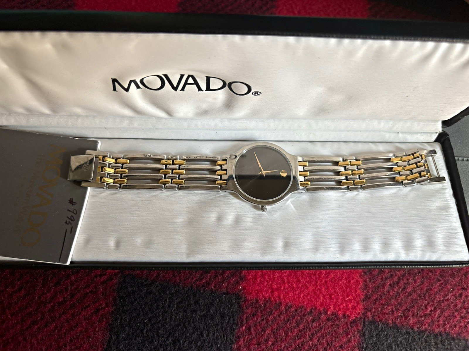 Movado Museum Women’s Quartz Analog Dress Watch Black Dial Two-Tone Bracelet Box