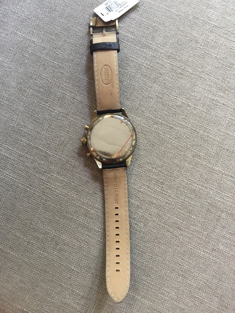 FOSSIL Vintage Bronze Chronograph Watch Black Leather Band DE5000