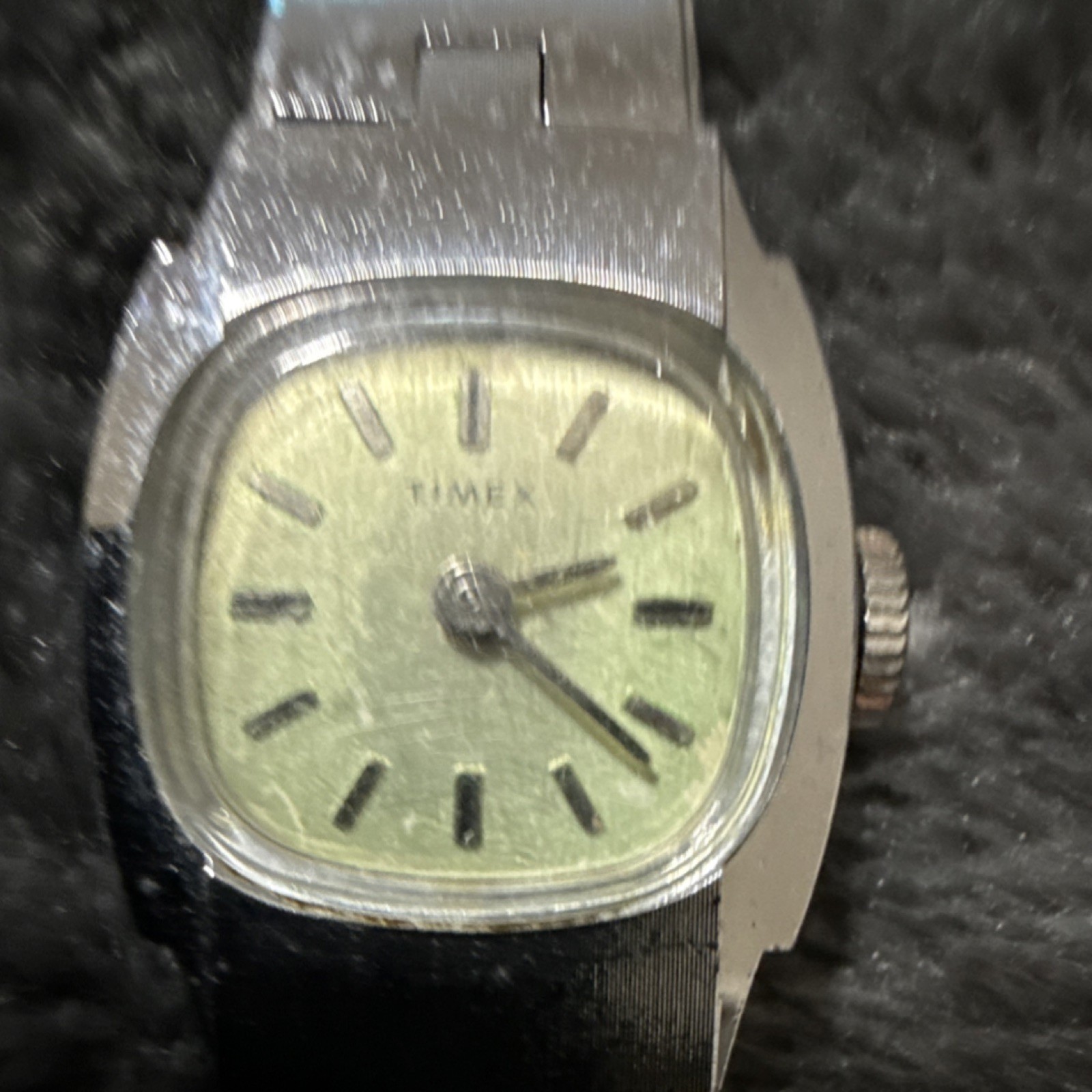 Timex Analog Wristwatch Silver Bracelet Band Baton Indexes Square Champagne Dial