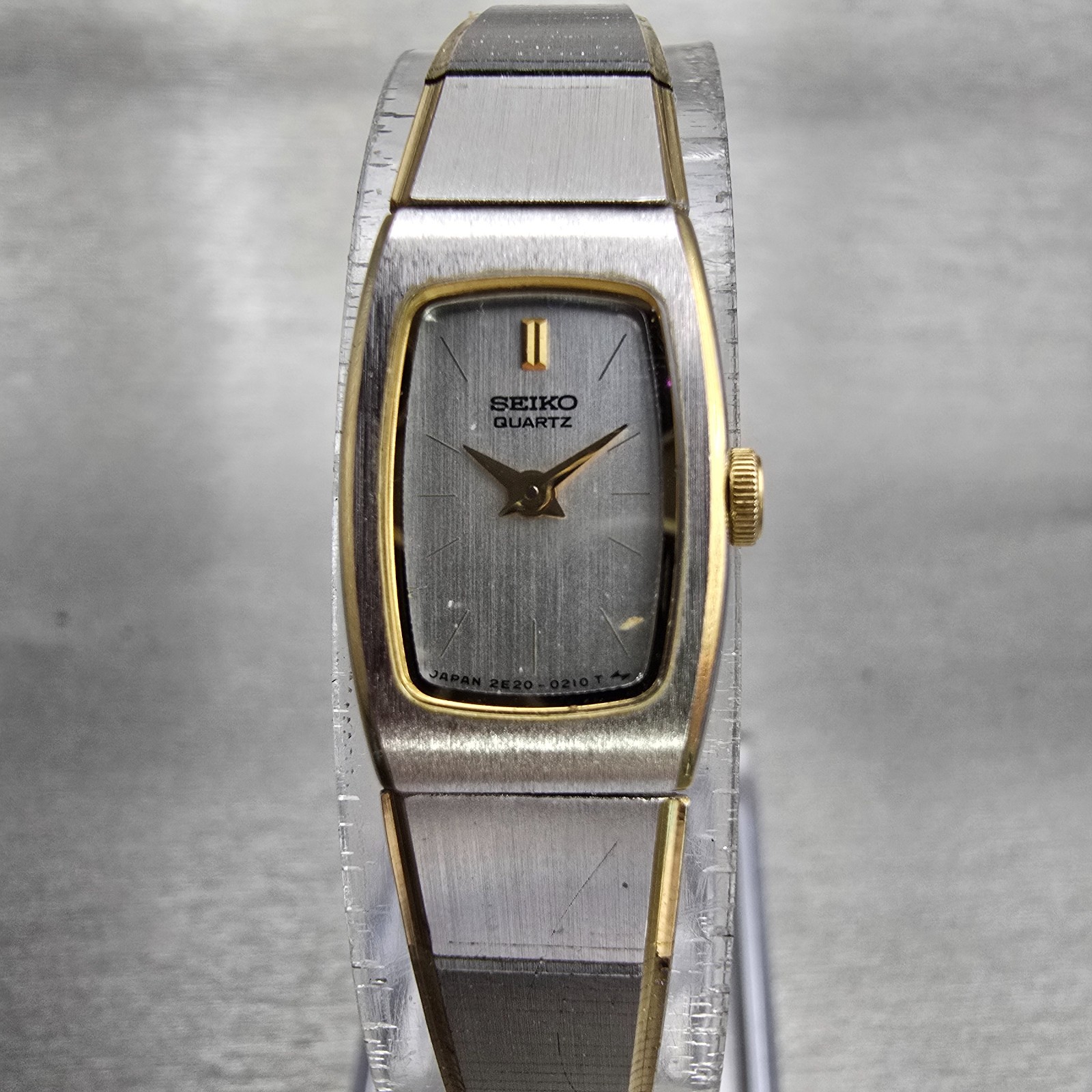 Seiko Watch Women 13mm Silver Dial Two Tone Rectangle 2E20-5139 New Battery VTG