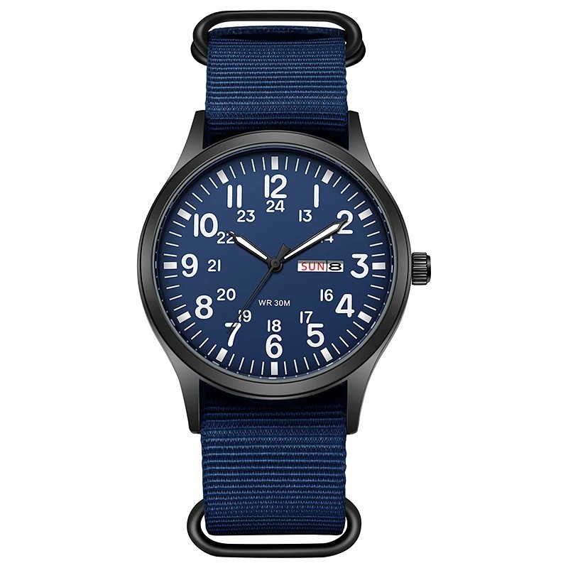 Mens Quartz Field Watch Easy Read 24-Hour Military Style Durable Nylon Band New