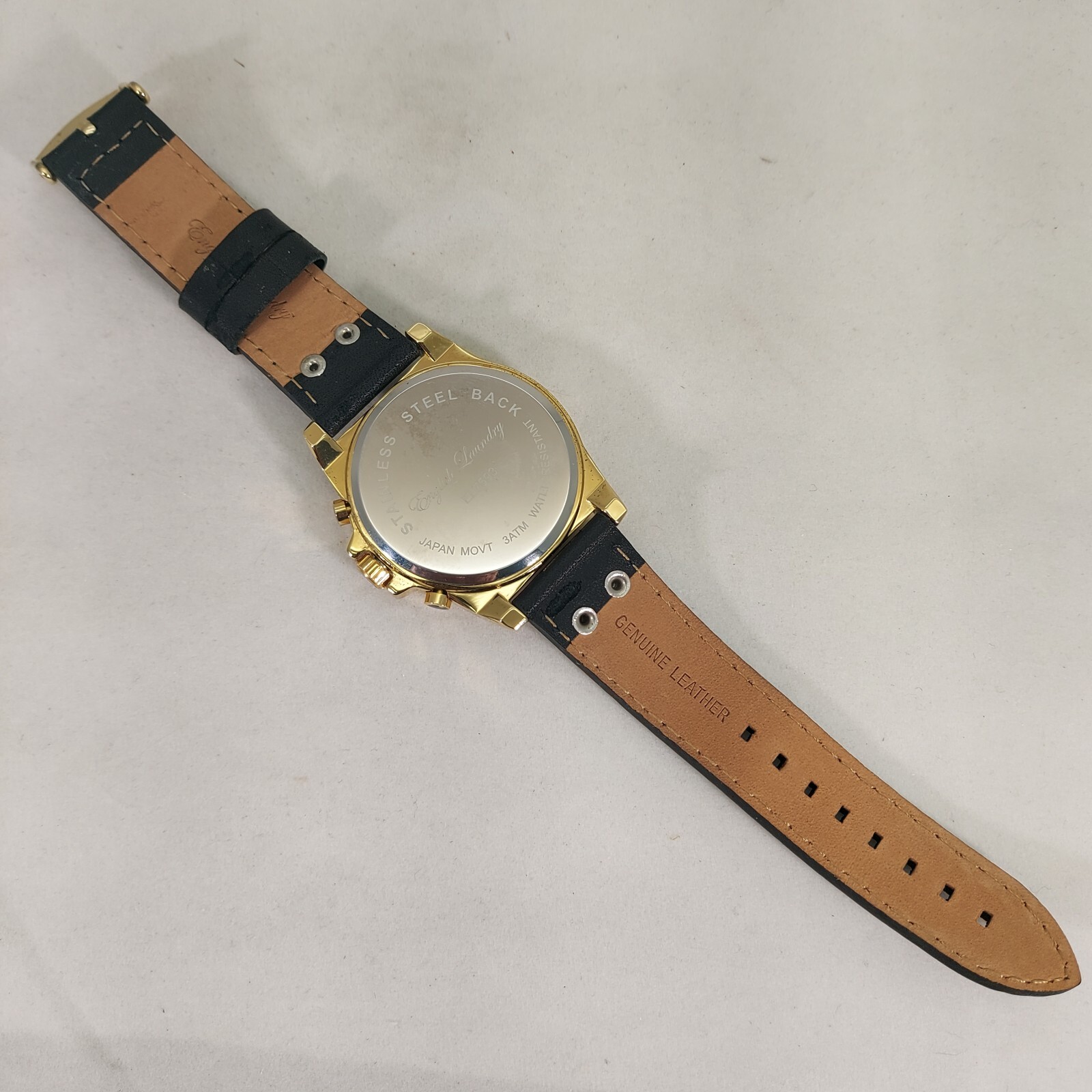 English Laundry Mens Watch EL7593 Stainless Steel with Leather Band Lightly Worn