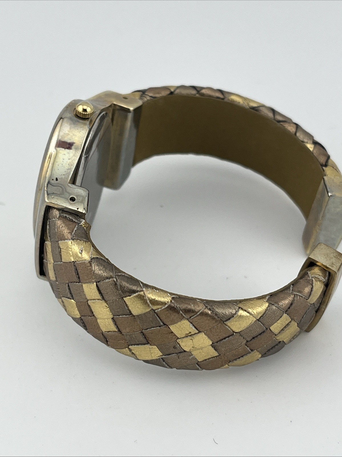 Bay Studio Watch Women 35mm Silver Case Two Tone Hinge Bangle Band- New Battery