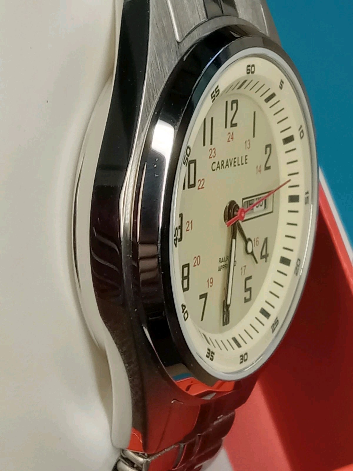 Caravelle by Bulova Railroad SS Expansion Cream Dial Men’s Quartz Watch 43C124