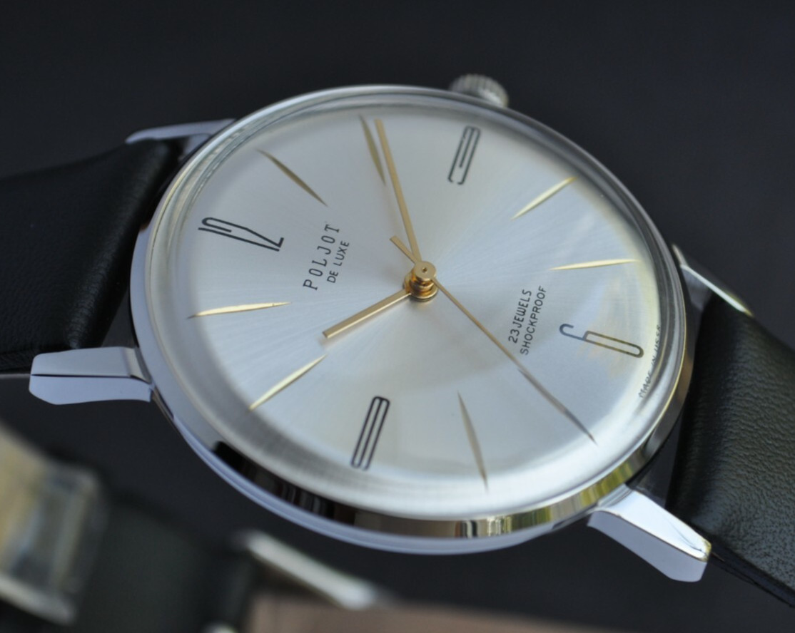 New Nos Vintage Watch Poljot De Luxe Extra SLIM 1970s Case Stainless Steel Rare*