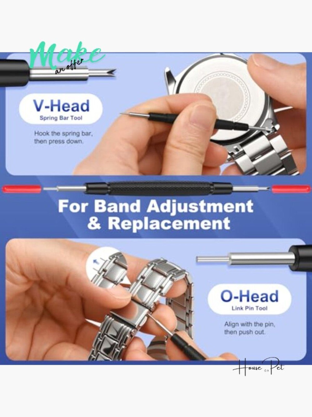 Watch Repair Kit with Battery Replacement Tool, Back Case Opener & Spring Bar