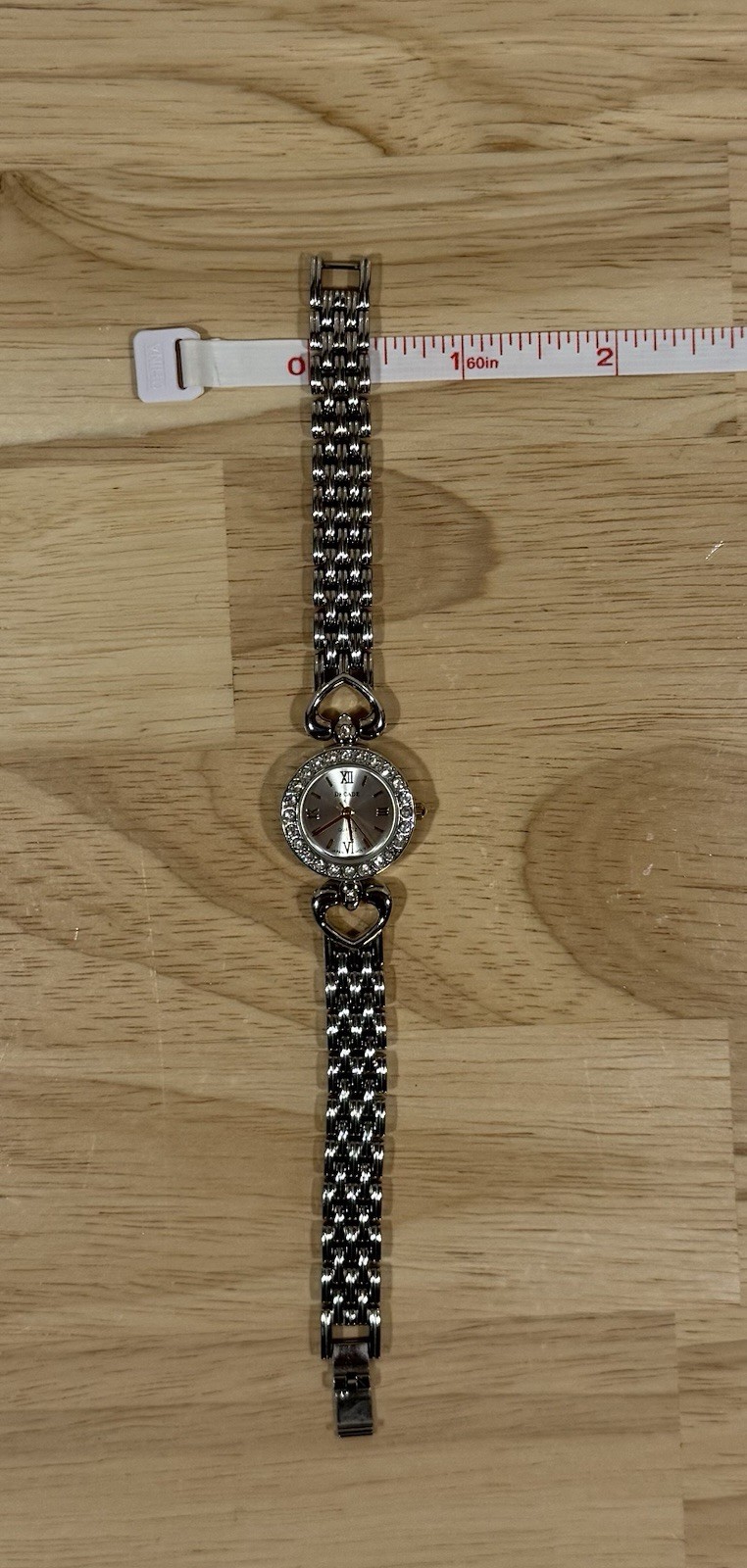 Vintage 7.5” Decade Double Heart Quartz Watch With Rhinestones – 10MM Band