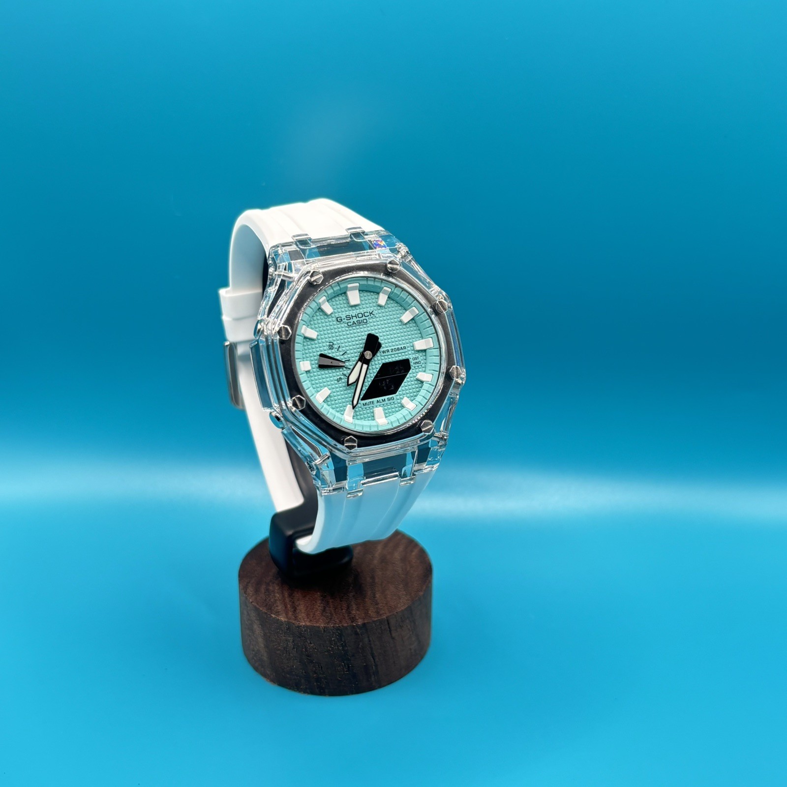 G-SHOCK 2100 Octagon Watch – Clear Case Sky Blue Dial & White Strap Ice Blue
