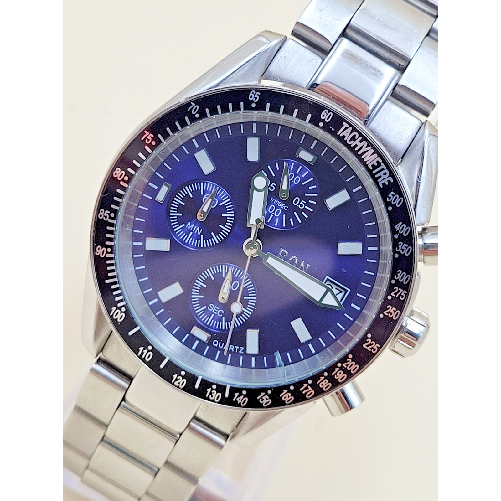 EON 1962 Men’s Chronograph Watch Blue Sunray Dial, Stainless Steel, Quartz VTG