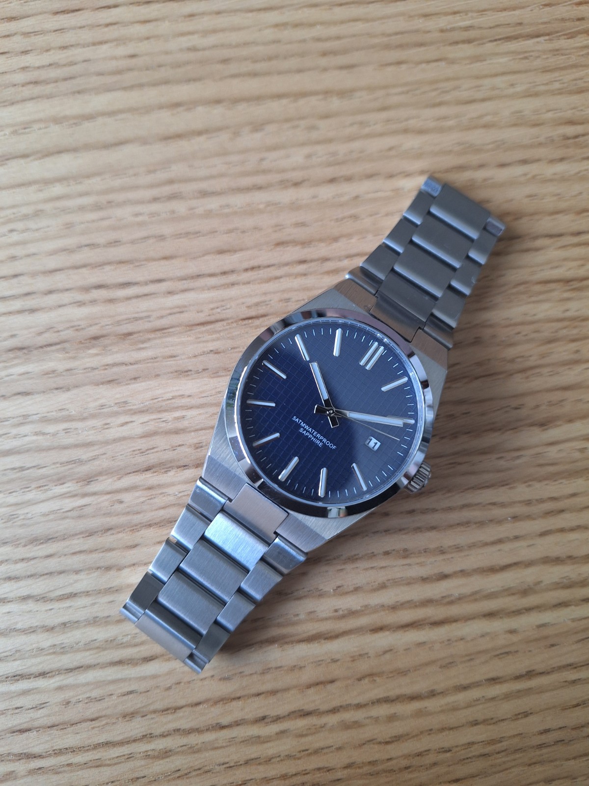 40mm Custom Homage Watch – Blue Textured Dial, Sapphire Crystal, Miyota Quartz