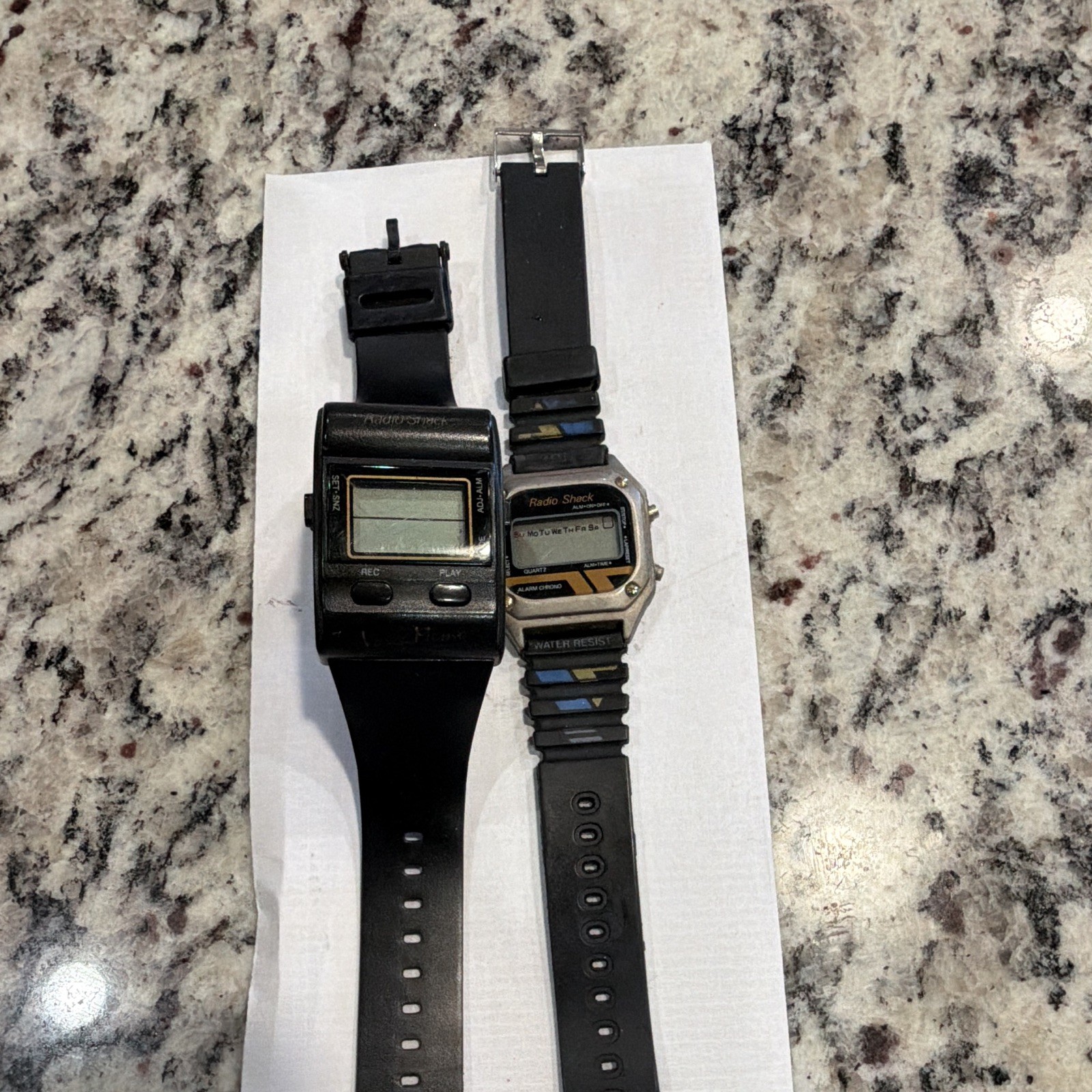 RadioShack Lot of 2 Digital Quartz Voice Recorder Alarm Watches, Black Resin