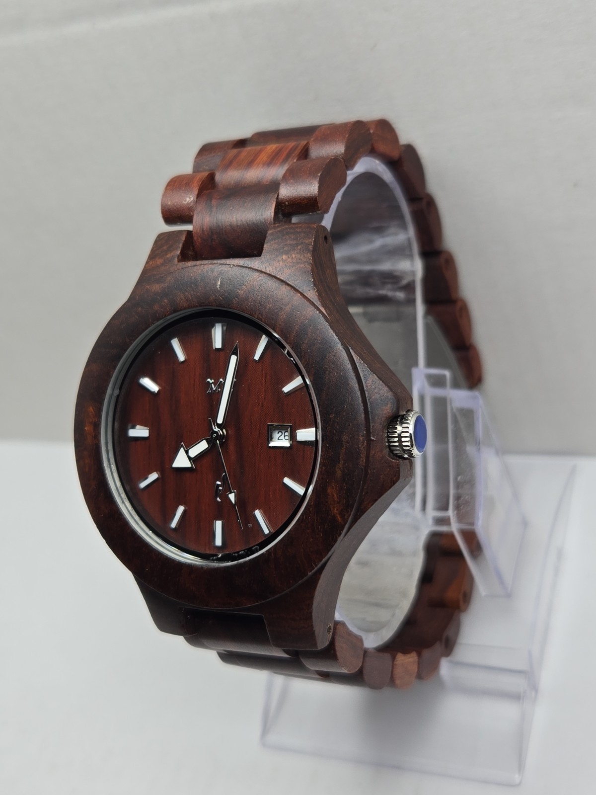 Makani Hawaii Mens 49mm Dark Brown Wood Date Quartz Watch Japan Movt New Battery