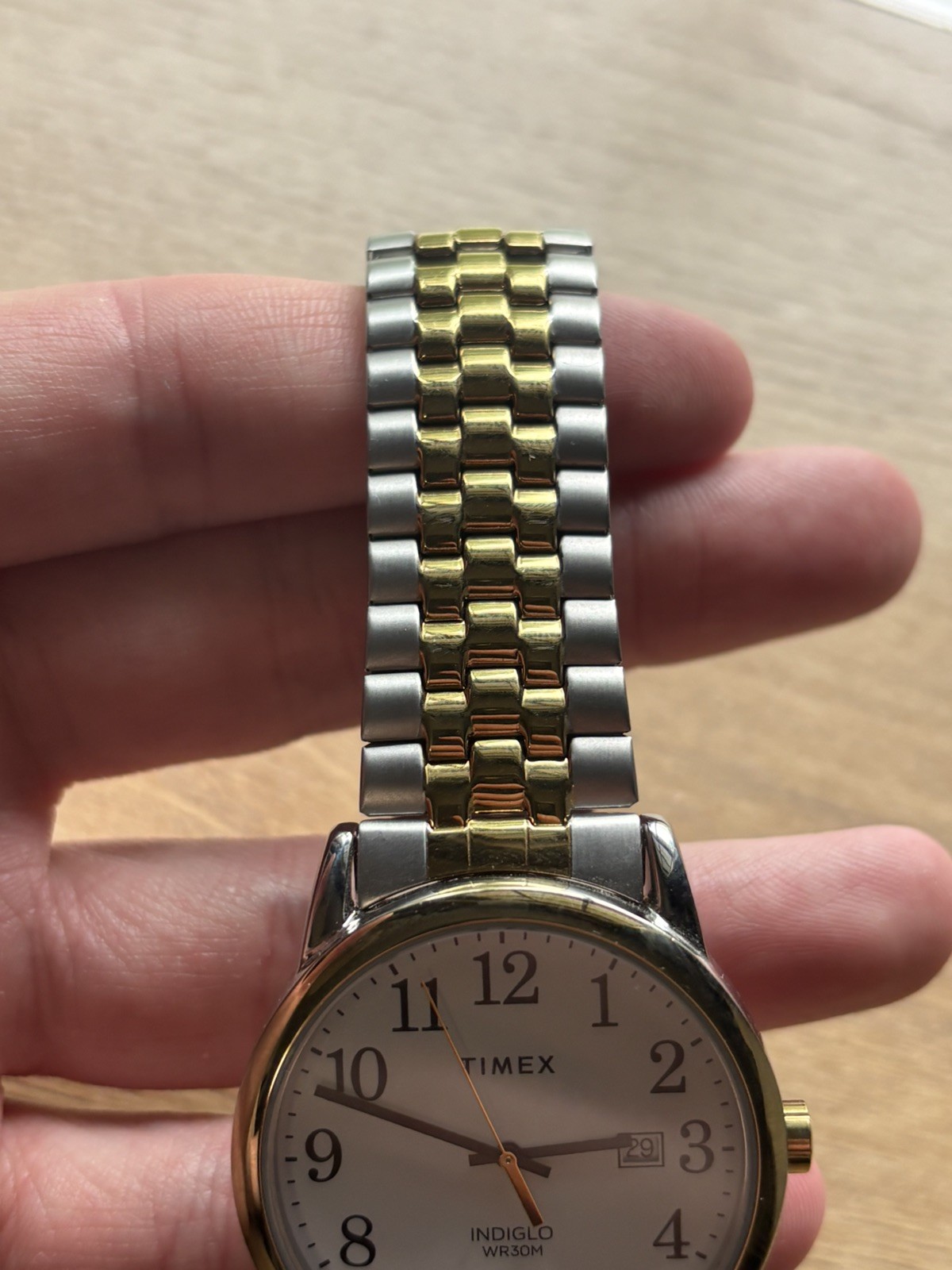 Timex Indiglo Men’s Two-Tone Stainless Bracelet Watch Quartz White Dial Date
