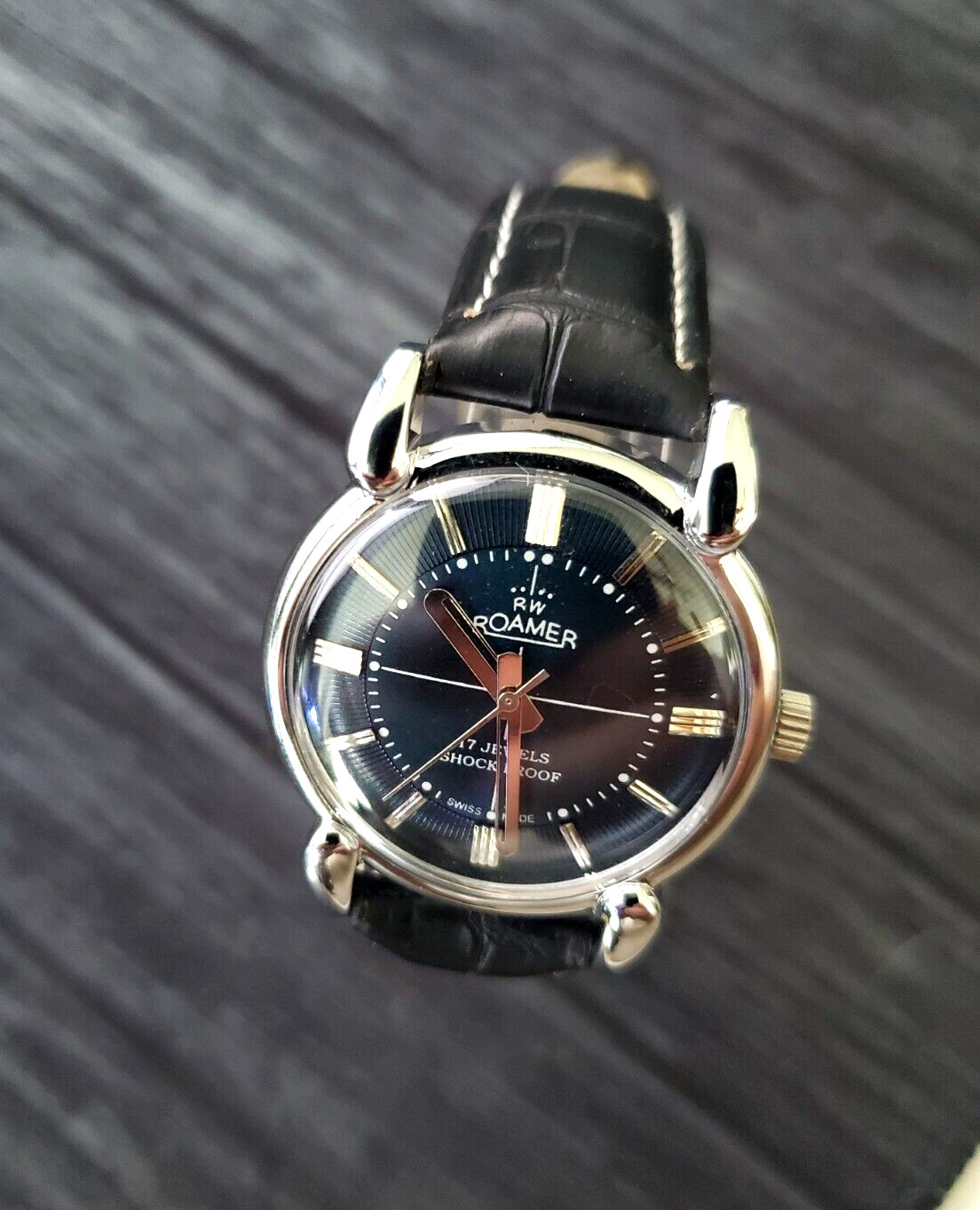 ✨Rare Roamer Brevete Swiss Mens Manual Watch Slv Blu Blk