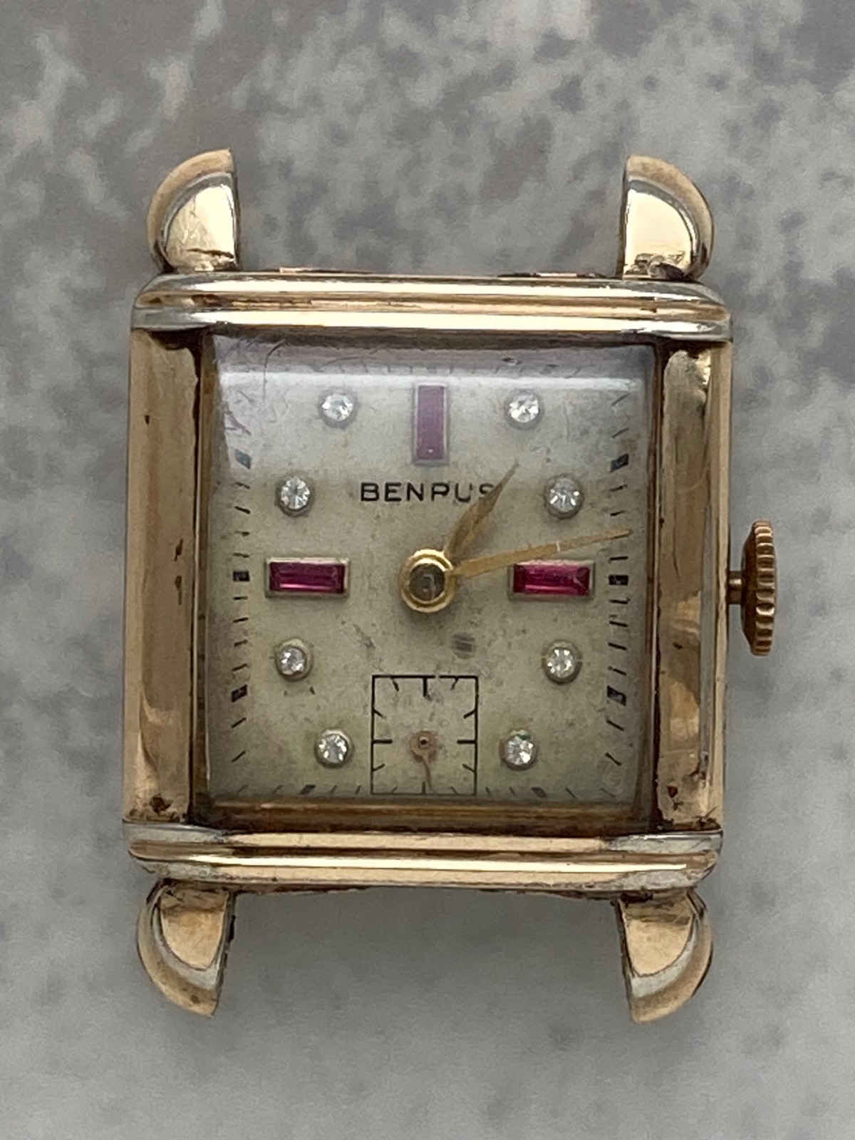 A Vintage Benrus 10K Rolled Gold and Stainless Steel Back Tank Watch