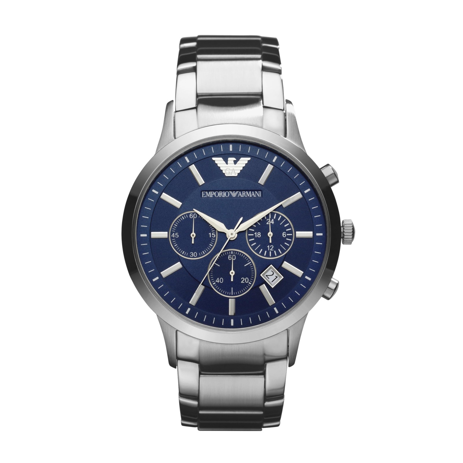 Emporio Armani AR2448 Men’s Chronograph Blue Silver Stainless Steel Watch 43mm